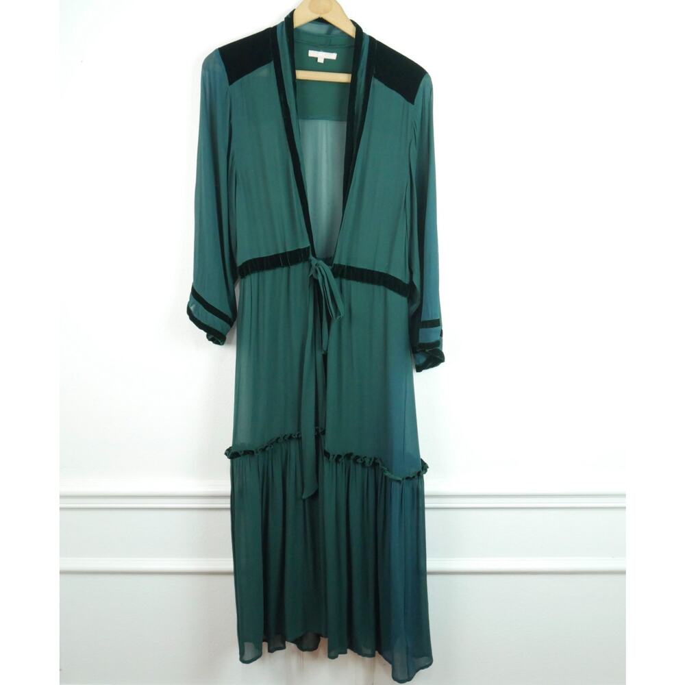 NFC Sheer Robe Emerald Green Velvet Topper Kimono Chiffon XS S Whimsigoth Witchy